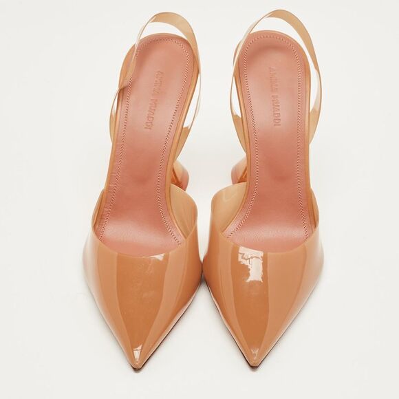 Amina Muaddi Brown Pvc Holli Glass Slingback Pumps Size 38 - Picture 3 of 7